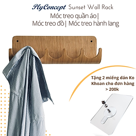 Móc treo quần áo gỗ uốn cong Sunset Wall Rack - Gỗ sồi