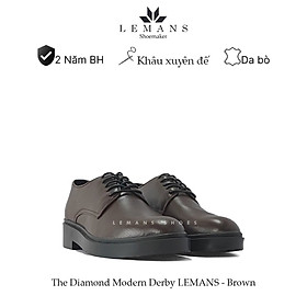 Giày tây Modern Derby Brown - LEMANS, da bò nguyên tấm, đế tăng chiều cao 4cm, bảo hành 24 tháng