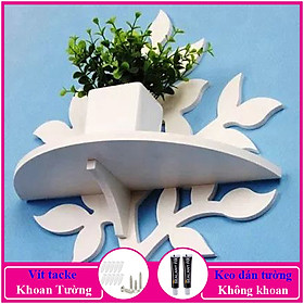 Kệ treo tường trang trí không cần khoan, chất liệu gỗ nhựa cao cấp màu trắng, decor không gian sống - C05