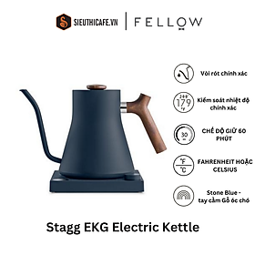 Ấm rót nước điện Fellow Stagg EKG 0.9L - Stone Blue phối Gỗ óc chó - [ Hàng chính hãng -BH 1 năm - NEW ]