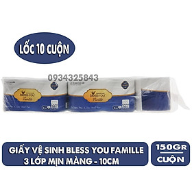 Lốc 10 cuộn giấy vệ sinh Bless You Famille - giấy 3 lớp mịn màng