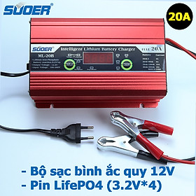 Bộ sạc Pin sắt bình ắc quy thông minh SUOER ML-20B 20A cho ắc quy axít chì 12V Pin LiFePO4 4S 12.8V 14.6V