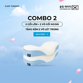 COMBO 2 Gối Sleep Therapy giảm đau vai gáy người lớn + 2 vỏ gối ngoài + 2 vỏ gối trong - Màu ngẫu nhiên