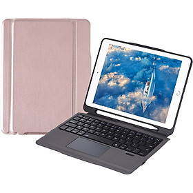iPad Case with Wireless Keyboard Touch Pad Apple Pencil Holder for iPad Air2/iPad Pro 9.7/iPad 9.7(2017/2018) (Rose