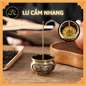 Mua Lư Hương cắm nhang không tăm mini lư xông trầm hương 3 Chân Khắc rồng phượng tặng đế cắm nhang  lư không tăm mini