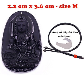 Mặt Phật Văn thù thạch anh đen 3.6 cm kèm vòng cổ dây dù đen - mặt dây chuyền size M, Mặt Phật bản mệnh