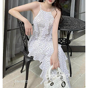 Váy đầm nữ maxi hai dây chất voan họa tiết phối bèo sang chảnh