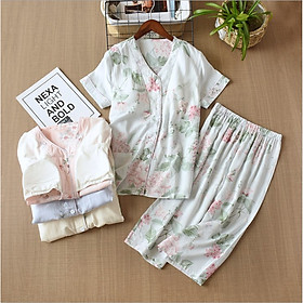 Bộ Đồ Pijama Nữ Mặc Nhà Ngắn Tay Azuno ABN2606 Chất Liệu Cotton Lụa Có Lót Ngực Tiện Lợi Cho Mùa Hè