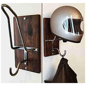 Helmet Holder, Wall Mount Multifunction Wooden Motorcycle Accessories Hook for Jacket