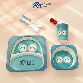 Set ăn dặm 5 món gồm cốc, bát, thìa, dĩa và khay 2 ngăn làm từ bột tre Bamboo kháng khuẩn Royalcare 17006