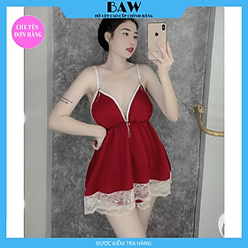 Đồ Ngủ Hai Dây Viền Ren Sexy Quyến Rũ Có Mút Ngực Thương Hiệu Baw, Chất Liệu Lụa Satin Mát Mịn DN1 (hình thật shop tự chụp)