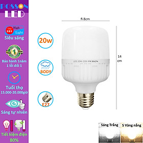 Sỉ 50 Bóng đèn Led trụ 20w bup trụ T80 siêu sáng tiết kiệm điện thân kín chống nước mưa Posson LC-20x