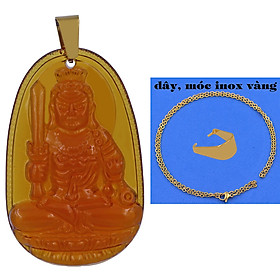Mặt Phật Bất động minh vương 5 cm (size XL) pha lê trà kèm móc và dây chuyền inox vàng, Mặt Phật bản mệnh