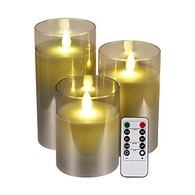 3Pack Flameless Flickering Candles Flickering LED Pillar Candles Battery Operated Glass Candles with Remote Control