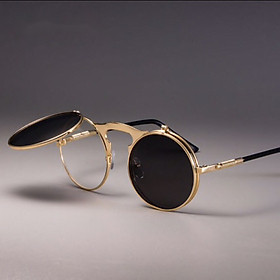 Kính râm Mắt Tròn Nhỏ 2 Lớp Lật Nắp Gọng Lò Xo Cao Cấp