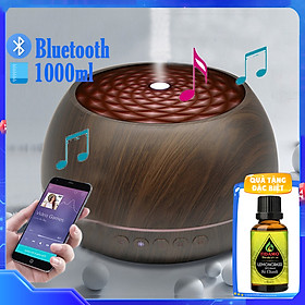 Combo Máy Khuếch Tán Tinh Dầu Nghe Nhạc Bluetooth + Tinh Dầu Sả Chanh Nguyên Chất - Máy Xông Tinh Dầu 1000ML Có Remote Điều Khiển Từ Xa, Đèn LED Nhiều Màu, Kết Nối Điện Thoại Nghe Nhạc Cực Hay