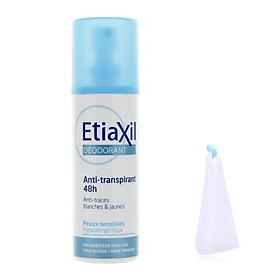 Xịt Khử Mùi Hàng Ngày Etiaxil Déodorant Anti-Transpirant 48h Anti-Traces Blanches & Jaunes 150ml (Dạng Xịt Phun Sương) + Tặng 1 Lưới Tạo Bọt Rửa Mặt