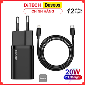 Bộ sạc nhanh Baseus Super Si Quick Charger 1C 20W  kèm cáp Type-C to IP - Màu đen - Hàng chính hãng