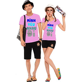 Bộ Áo Thun Đôi Nam Nữ Mình Yêu Nhau Đi Màu Hồng Phấn
