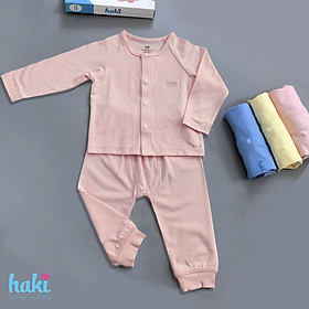 Bộ quần áo dài tay cài giữa tay raglan cho bé Haki BB010