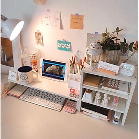 Mua Kệ để máy tính decor phòng học màu trắng vân gỗ