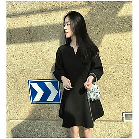 Đầm Nữ Chữ A Tay Dài Dáng Suông - Váy Nữ Đen Thời Trang Phong Cách Hàn Quốc