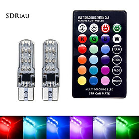 2Pcs T10 W5W 5050 6SMD RGB LED Car Wedge Light Lamp Bulbs with Remote Control
