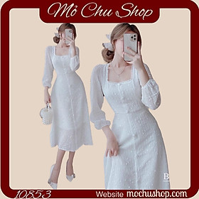 MANET DRESS ĐẦM XÒE REN TAY DÀI PHỐI NÚT 78036134 [MỎ CHU SHOP
