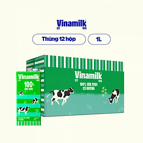 Hình ảnh Thùng 12 Hộp Sữa Tươi Tiệt Trùng Vinamilk 100% Có Đường (1L)