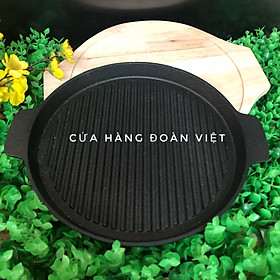 Sz22 [Tặng Đế GỖ] CHẢO GANG BBQ CHỐNG DÍNH - Size22cm. Chảo Dĩa gang Bò Né, Bít Tết. Phục vụ các món nướng tại bàn. Sử dụng các loại bếp, bếp từ. Phù hợp Quán Ăn NHà Hàng CHUYÊN NGHIỆP