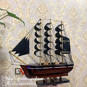 Hình ảnh [Dài 25cm - Giao hàng nguyên chiếc] Mô hình tàu thuyền gỗ trang trí nhà cửa - tàu gỗ phong thủy thuận buồm xuôi gió - Buồm đen