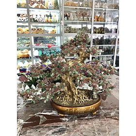 Cây tài lộc bonsai phong thủy đá thạch anh dâu tây đỏ và xanh - Cao 40 cm