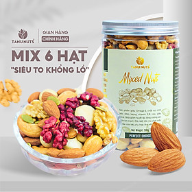 Hạt dinh dưỡng mix 6 loại TANU NUTS, hạt ngũ cốc cho bà bầu gồm macca, óc chó, hạnh nhân, bí xanh, điều - Hũ 500gr