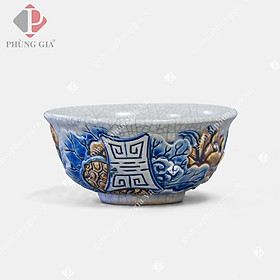 Mua Bát cúng Men Rạn Đắp Nổi họa tiết Hoa Sen (GIÁ 1 CÁI)