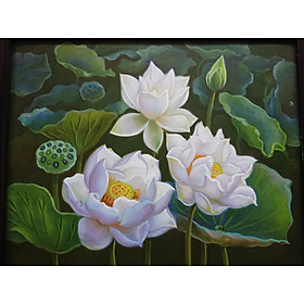 Mua Tranh treo tường - Sơn dầu vẽ tay -Ao Sen 40x50cm