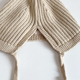 Mũ len tai gấu phong cách Hàn Quốc thiết kế dây buộc ấm áp cho bé trai gái 6 - 12 tháng