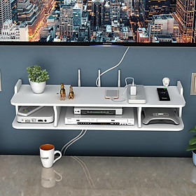 Mua Kệ wifi  kệ để đầu thu  bộ giải mã tivi VHR12 bằng gỗ Smartboard màu trắng sang trọng - Đầy đủ phụ kiện treo và không cần khoan tường