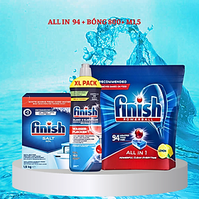 Combo Viên rửa bát Finish All in one 94 viên + Muối Finish 1,2kg + Nước làm bóng Finish 800ml