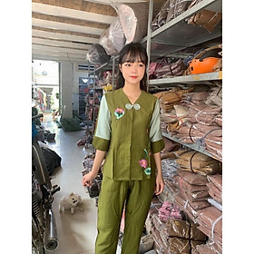 Đồ Lam Đi Chùa # Tim 1Nút Bông Cao Cấp# Quần Áo # Đồ Bộ Nữ