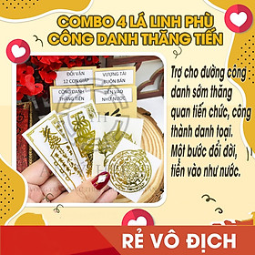 Combo 4 lá linh phù công danh thăng tiến ĐỔI VẬN 12 CON GIÁP+CÔNG DANH THĂNG TIẾN+VƯỢNG TÀI BUÔN BÁN+TIỀN VÔ NHƯ NƯỚC. Để bóp ví, dùng làm miếng dán điện thoại, máy tính, nhà cửa, xe