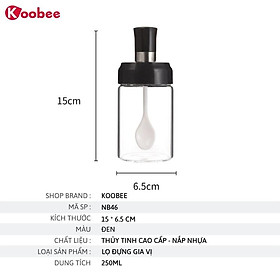 Lọ đựng gia vị thuỷ tinh chống ẩm kèm muỗng múc 250ml - Hũ gia vị cao cấp mới 2021 KooBee (NB46)