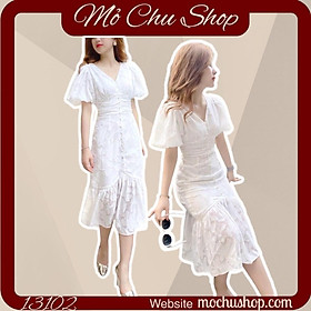 ĐẦM DÁNG ĐUÔI CÁ TAY BỒNG CỔ V ĐÍNH NGỌC SIÊU XINH 13102