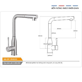 Mua Vòi cố định cổ hình bầu dục xoay 360 độ nóng lạnh inox Tundo Boss BV6222 360*55*320 mm