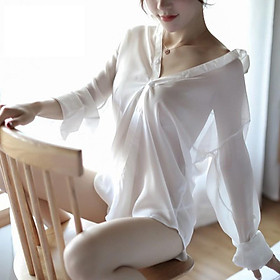 (Tặng kèm quần chíp) Áo Sơ Mi Ngủ Voan Xuyên Thấu Cosplay Sexy MS5015