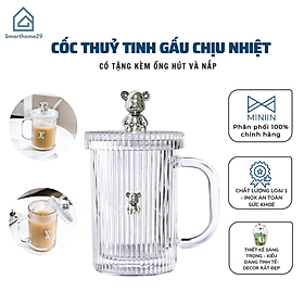 Cốc Thủy Tinh Giữ Nhiệt Hình Gấu Bearbrick, Cốc Uống Nước Đa Năng 400ML Có Nắp Đậy Tặng Kèm Ống Hút Sang Trọng - HÀNG CHÍNH HÃNG MINIIN