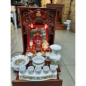 Mua Combo Bàn Thờ Thần Tài Ông Địa gỗ Công Nghiệp nâu xoắn ngang 35 cao 50 Combo 9 Món - Mã SP COMBOCNX2