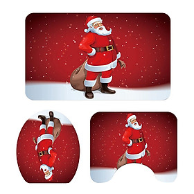 3 Pcs Xmas Bathmat Toilet Set Mat & Lid Cover Bathroom Set Style 1