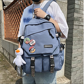 Balo đi học ulzzang trơn màu +Tăng móc vịt+huy hiệu cho học sinh Hàn Quốc unisex Lalunavn - A25