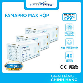 [HỘP - FAMAPRO MAX] - Khẩu trang y tế kháng khuẩn 4 lớp Famapro Max (40 cái/ hộp) - COMBO 3 HỘP