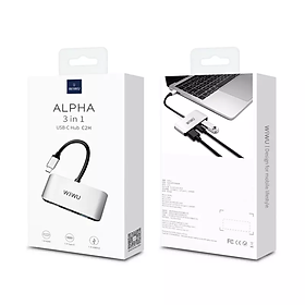 Hub chia cổng Type-C đa năng 3 in 1 hỗ trợ sạc nhanh 100W hiệu Wiwu Alpha C2H cho Macbook / iPad Pro cổng Type-C / Laptop Type C thunderbolt 3 / điện thoại (1 cổng sạc nhanh Type-C PD 3.0, 1 cổng USB 3.0,  cổng HDMI chuẩn 4k) - hàng nhập khẩu